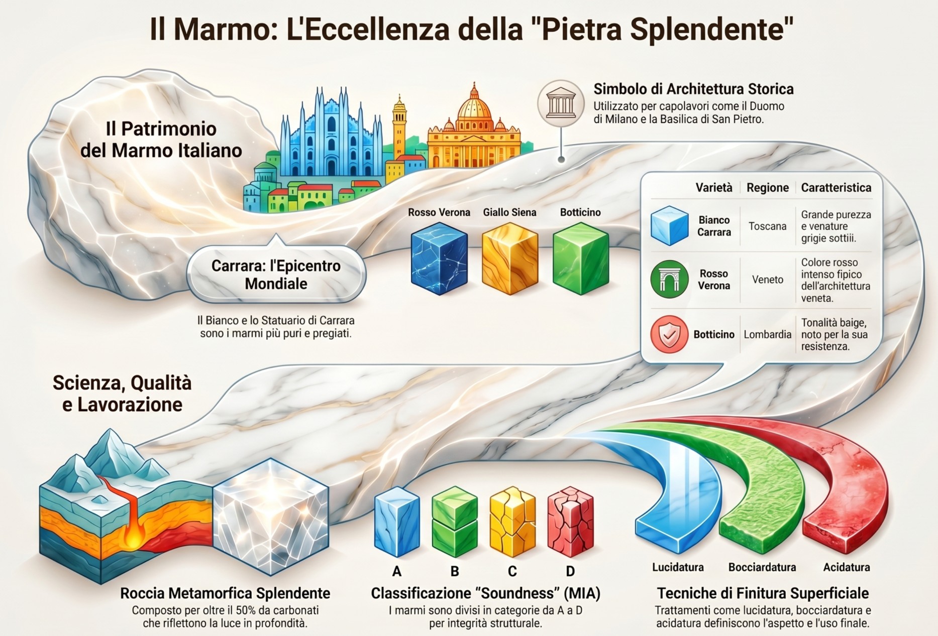 Infografica guida marmi italiani pregiati